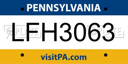 LFH3063 Pennsylvania License Plate