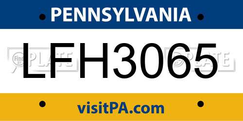 LFH3065 Pennsylvania License Plate