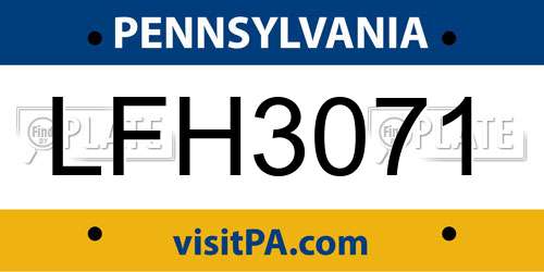LFH3071 Pennsylvania License Plate