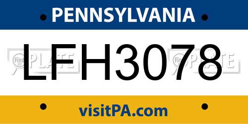 LFH3078 Pennsylvania License Plate