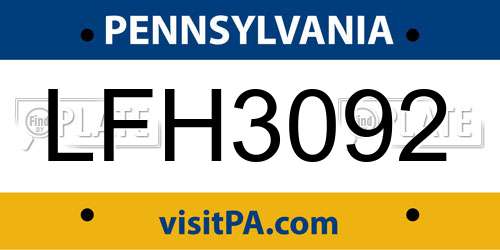 LFH3092 Pennsylvania License Plate