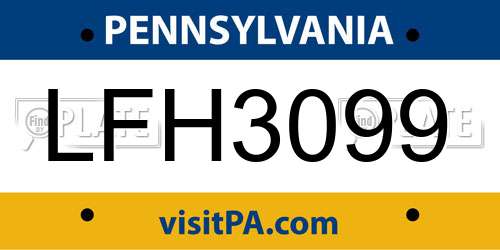 LFH3099 Pennsylvania License Plate