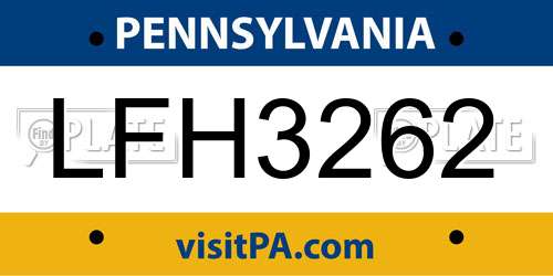 LFH3262 Pennsylvania License Plate