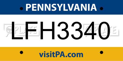 LFH3340 Pennsylvania License Plate