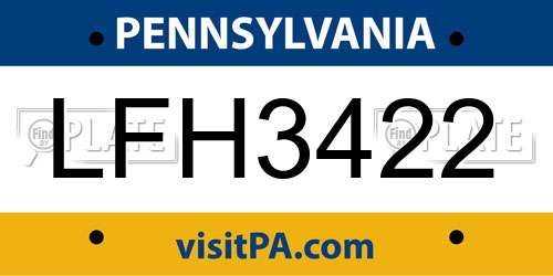 LFH3422 Pennsylvania License Plate