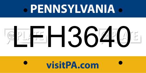 LFH3640 Pennsylvania License Plate