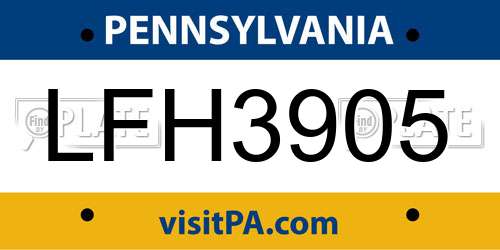 LFH3905 Pennsylvania License Plate