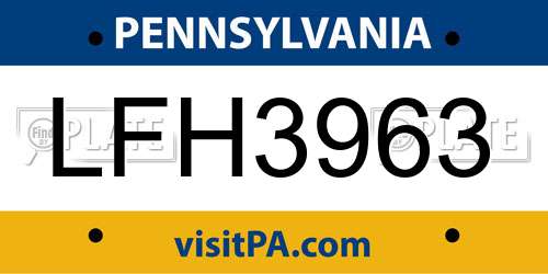 LFH3963 Pennsylvania License Plate