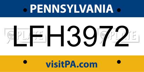 LFH3972 Pennsylvania License Plate