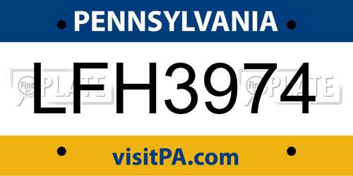 LFH3974 Pennsylvania License Plate