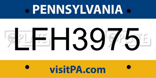 LFH3975 Pennsylvania License Plate