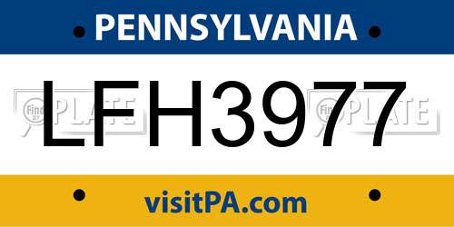 LFH3977 Pennsylvania License Plate
