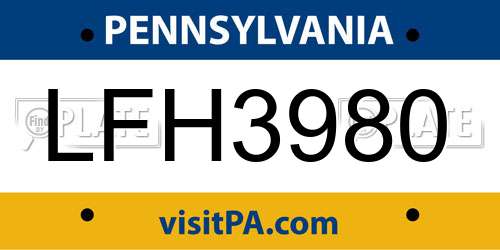 LFH3980 Pennsylvania License Plate