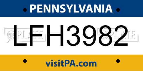 LFH3982 Pennsylvania License Plate