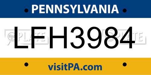LFH3984 Pennsylvania License Plate