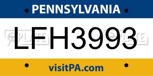 LFH3993 Pennsylvania License Plate