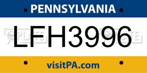 LFH3996 Pennsylvania License Plate