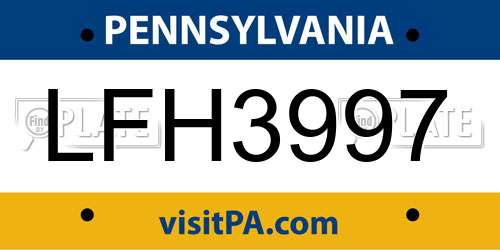 LFH3997 Pennsylvania License Plate