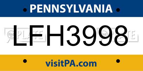 LFH3998 Pennsylvania License Plate