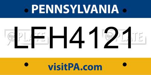 LFH4121 Pennsylvania License Plate