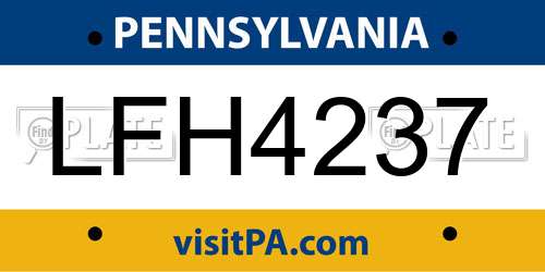 LFH4237 Pennsylvania License Plate
