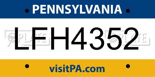 LFH4352 Pennsylvania License Plate