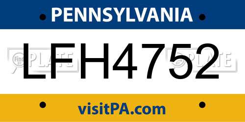 LFH4752 Pennsylvania License Plate