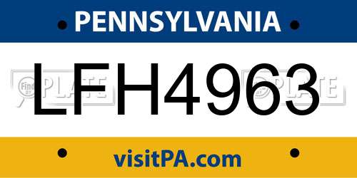 LFH4963 Pennsylvania License Plate