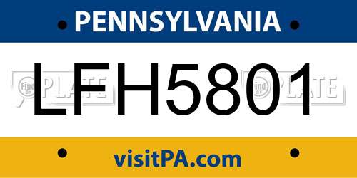 LFH5801 Pennsylvania License Plate