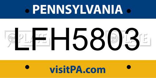LFH5803 Pennsylvania License Plate