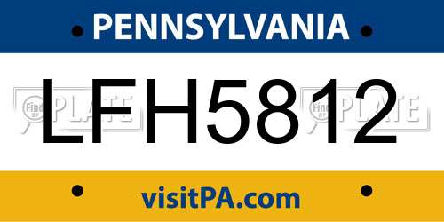 LFH5812 Pennsylvania License Plate