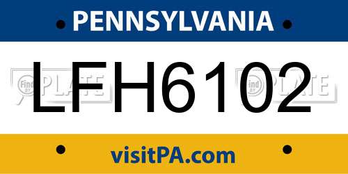 LFH6102 Pennsylvania License Plate