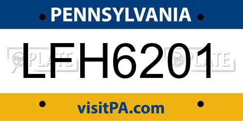 LFH6201 Pennsylvania License Plate