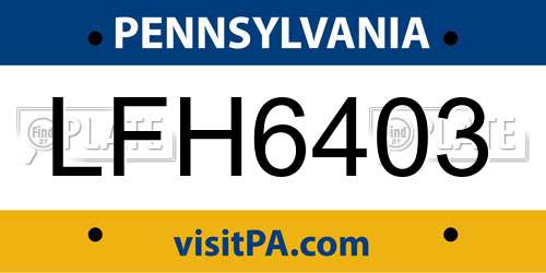 LFH6403 Pennsylvania License Plate