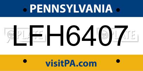 LFH6407 Pennsylvania License Plate