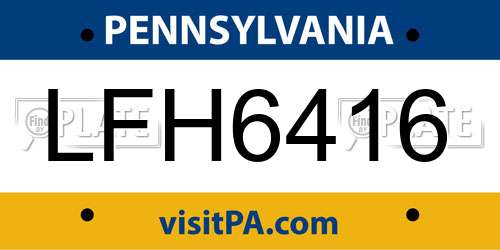 LFH6416 Pennsylvania License Plate