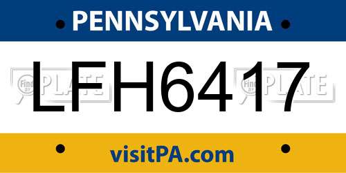 LFH6417 Pennsylvania License Plate