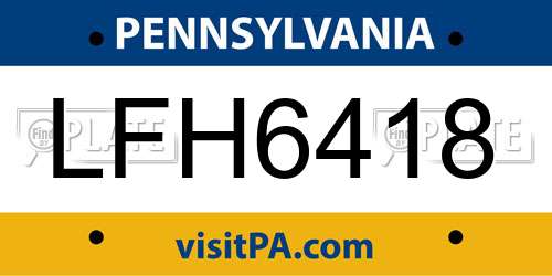 LFH6418 Pennsylvania License Plate