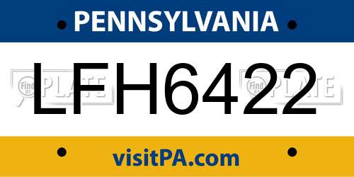 LFH6422 Pennsylvania License Plate