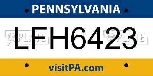 LFH6423 Pennsylvania License Plate