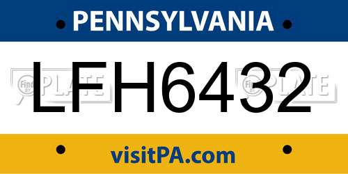 LFH6432 Pennsylvania License Plate