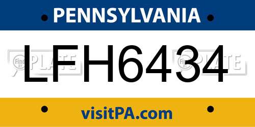LFH6434 Pennsylvania License Plate