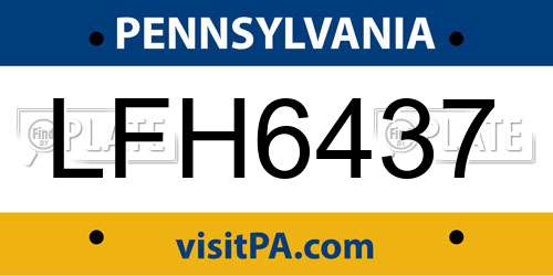 LFH6437 Pennsylvania License Plate
