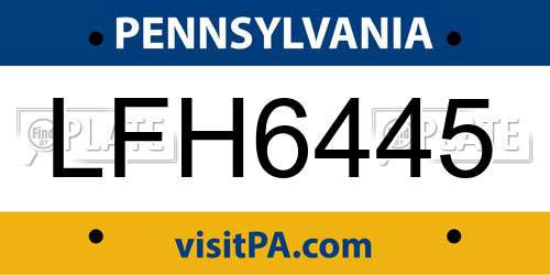 LFH6445 Pennsylvania License Plate