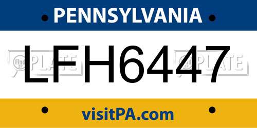 LFH6447 Pennsylvania License Plate