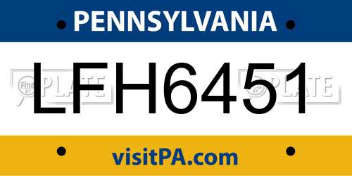 LFH6451 Pennsylvania License Plate