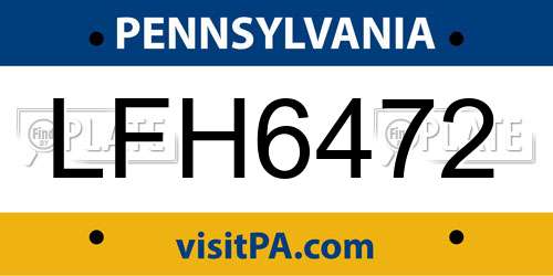 LFH6472 Pennsylvania License Plate