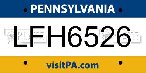 LFH6526 Pennsylvania License Plate