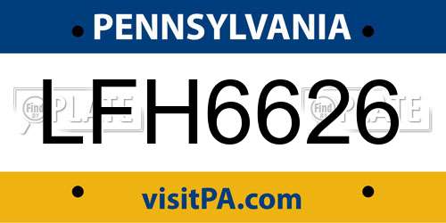 LFH6626 Pennsylvania License Plate