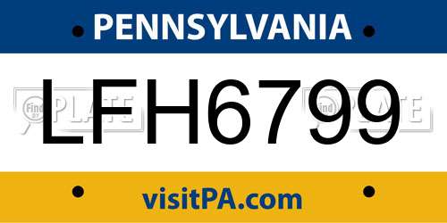 LFH6799 Pennsylvania License Plate